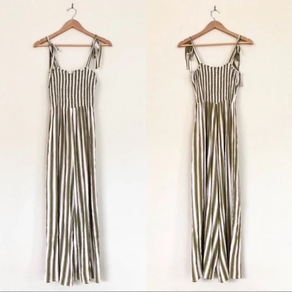 New SHOW ME YOUR MUMU Parton Bella Stripe Smocked Tie Strap Jumpsuit in Green - Picture 6 of 9